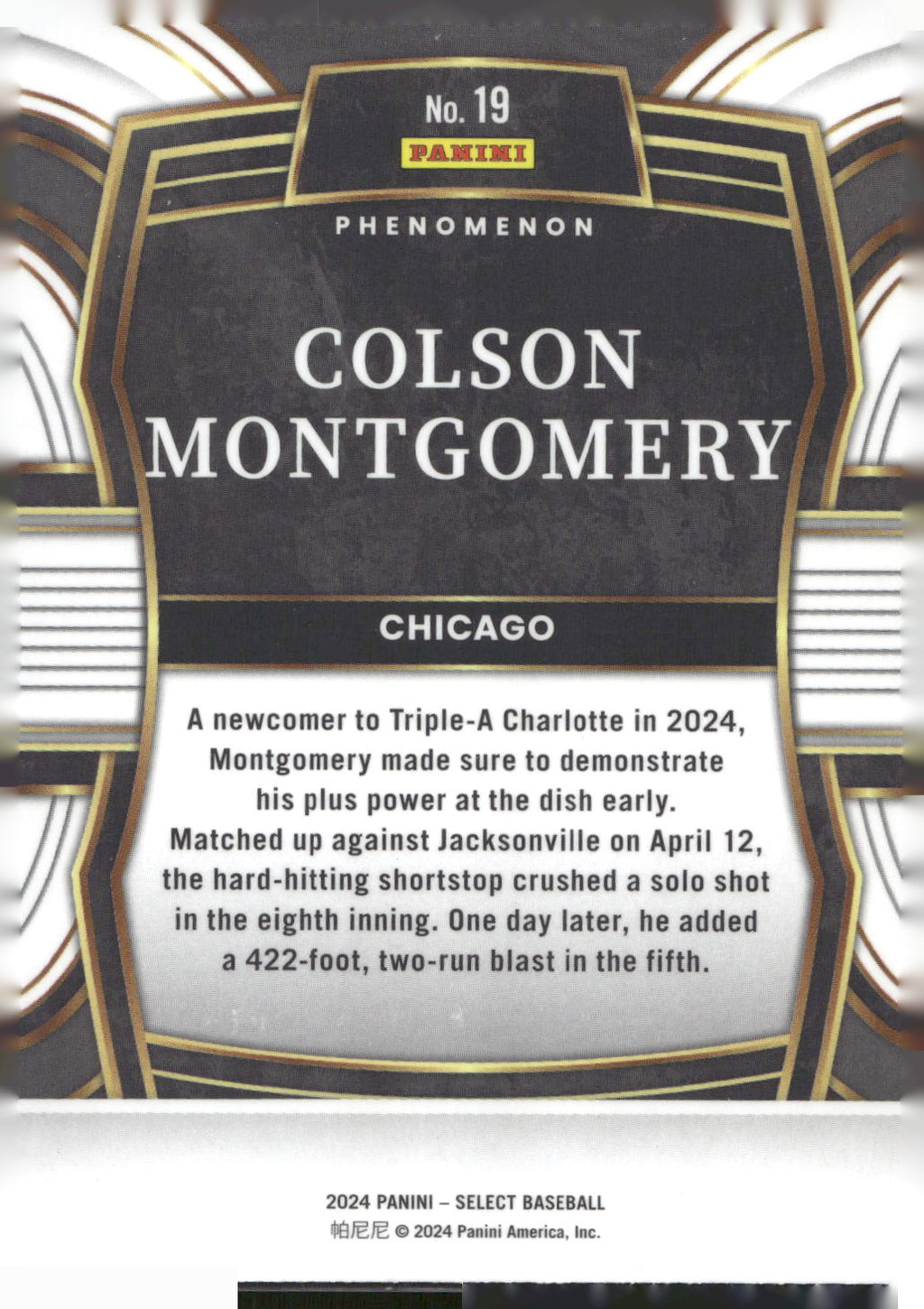 2024 Panini Select #19 Colson Montgomery Phenomenon