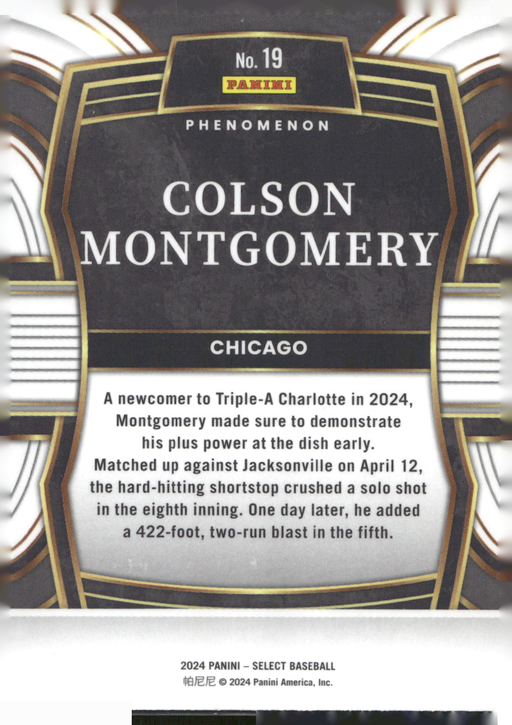 2024 Panini Select #19 Colson Montgomery Phenomenon