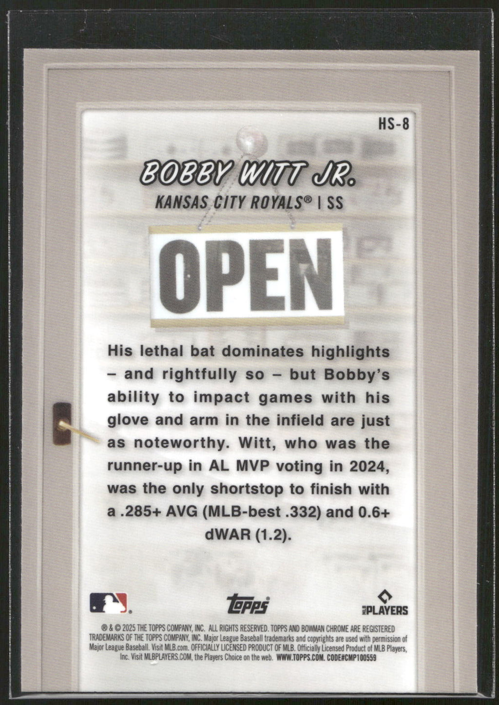 2025 Bowman #HS-8 Bobby Witt Jr. Hobby Stars