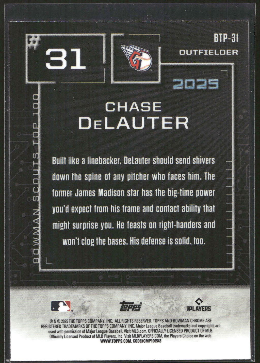 2025 Bowman #BTP-31 Chase DeLauter Bowman Scouts Top 100