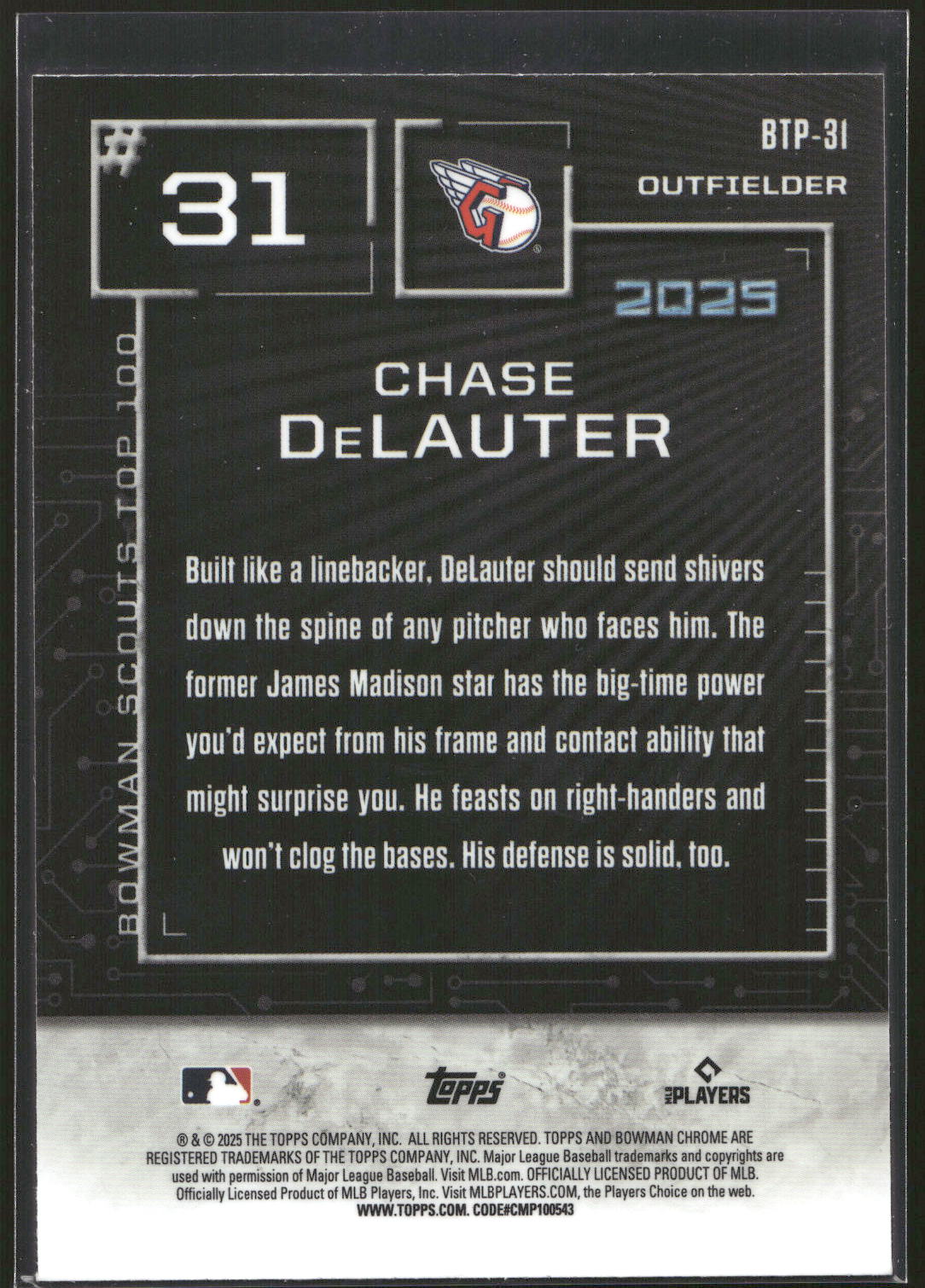 2025 Bowman #BTP-31 Chase DeLauter Bowman Scouts Top 100