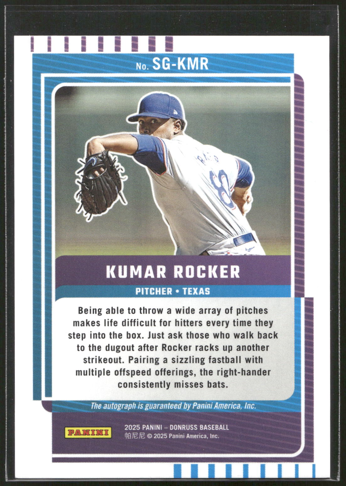 2025 Donruss #SG-KMR Kumar Rocker Signature Series Green Laser