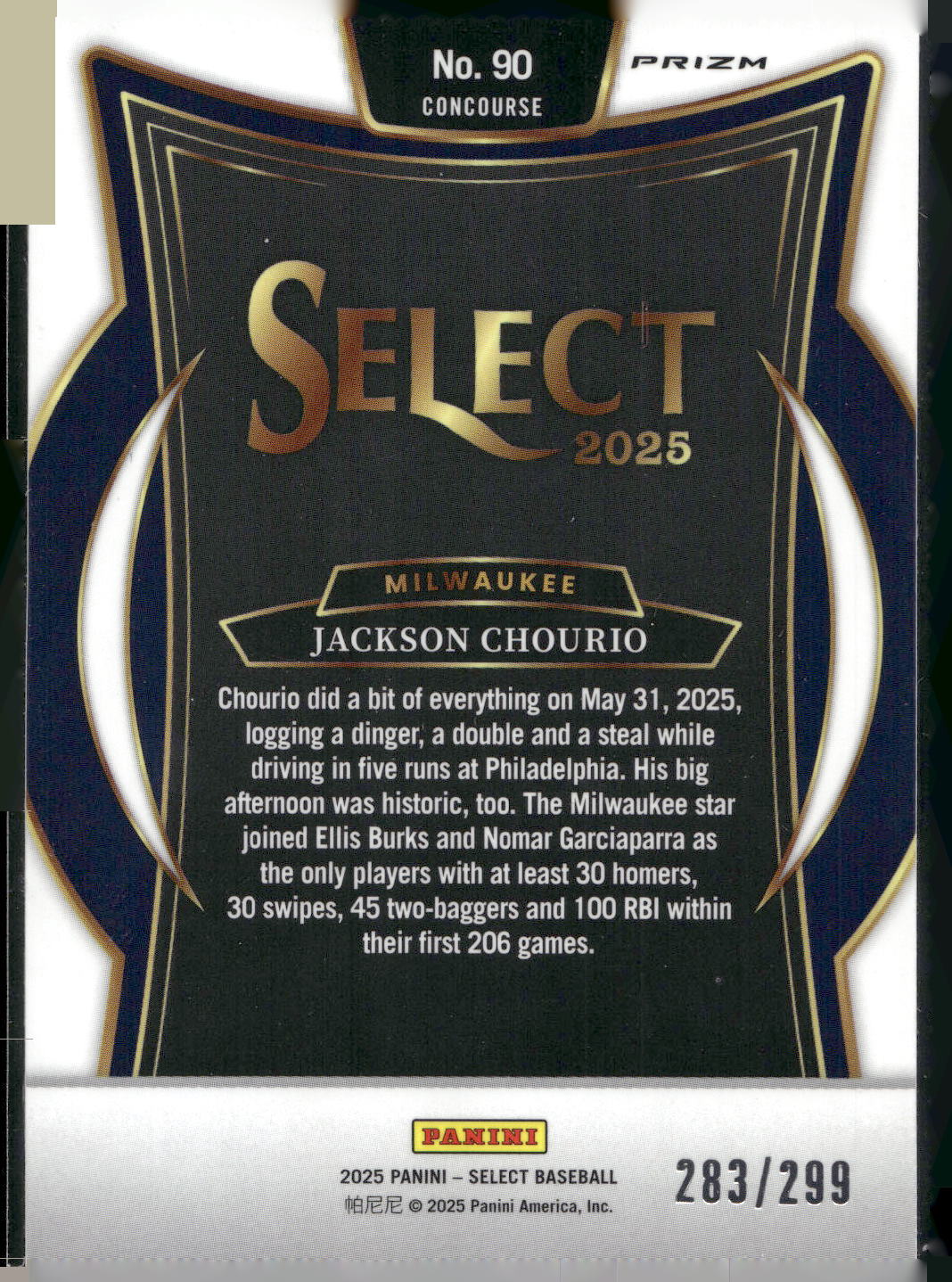 2025 Panini Select #90 Jackson Chourio Red Flash Prizms #/299