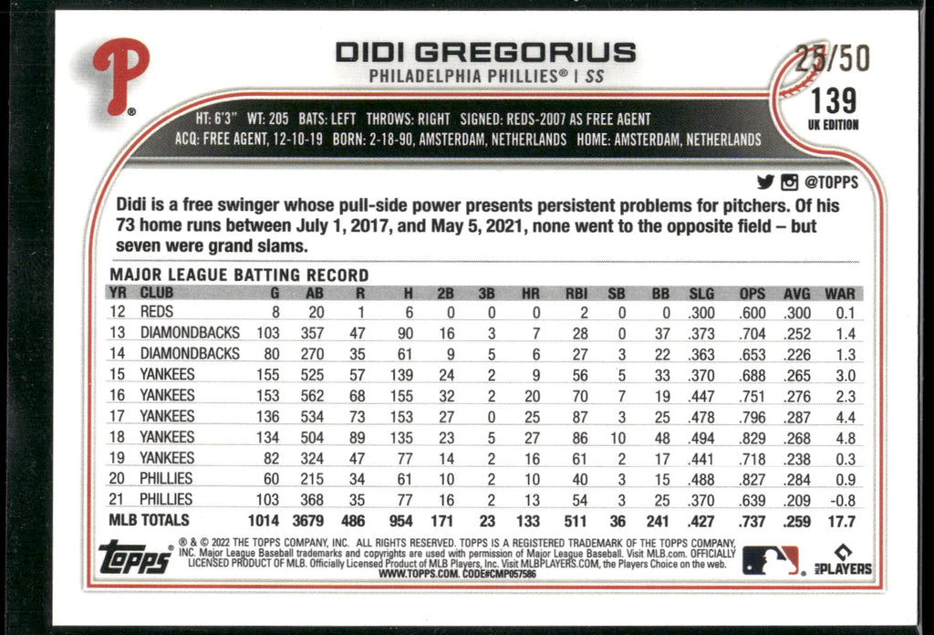 2022 Topps #44 Didi Gregorius Purple