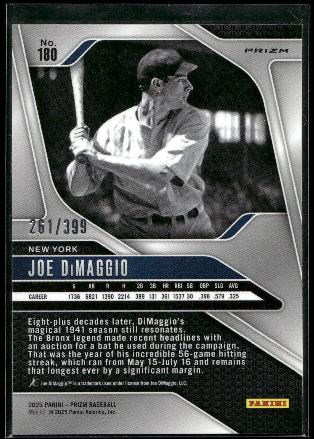 2025 Panini Prizm #180 Joe DiMaggio Red Pulsar Prizms #/399