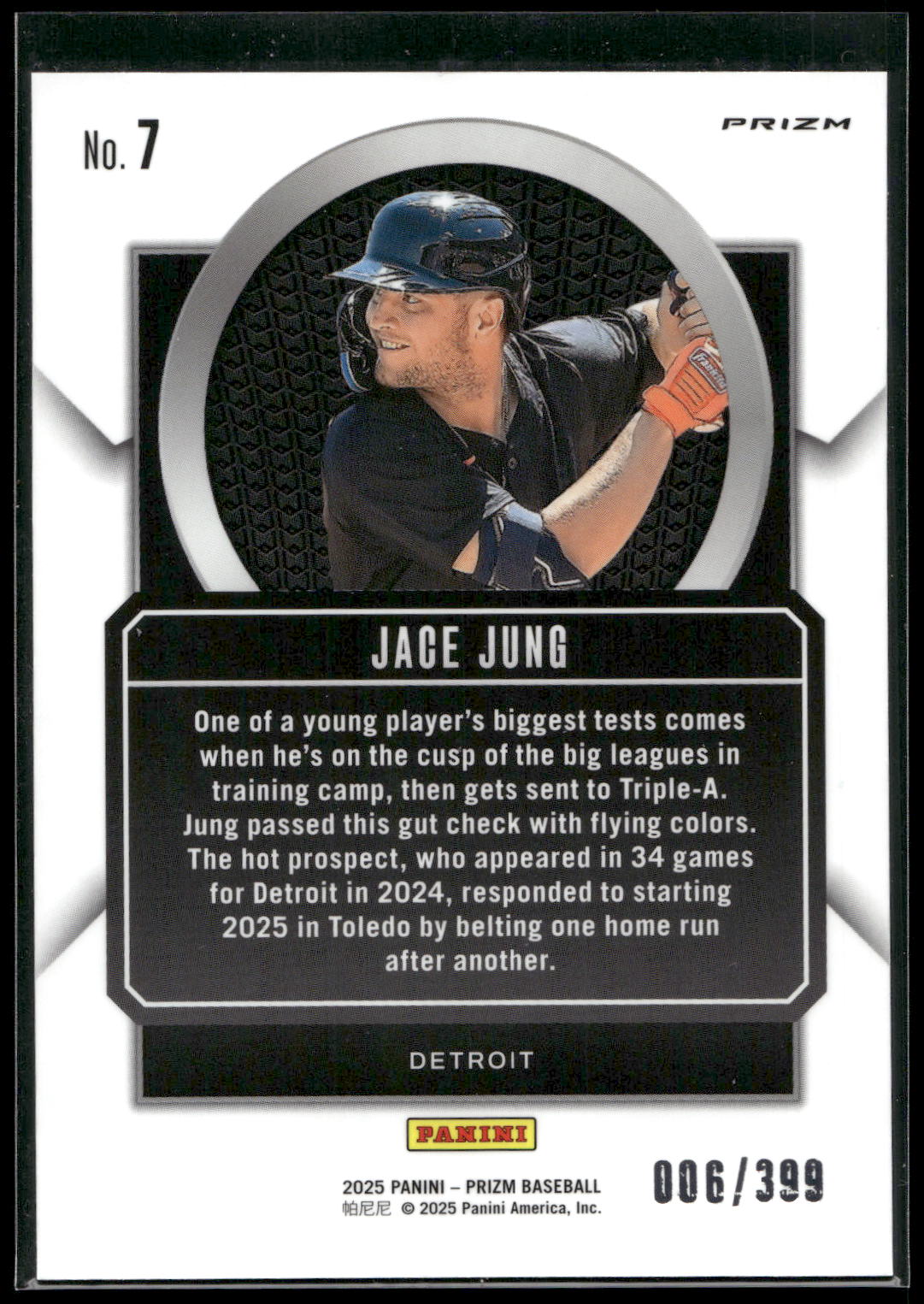 2025 Panini Prizm #7 Jace Jung Talisman Red Pulsar Prizms #/399