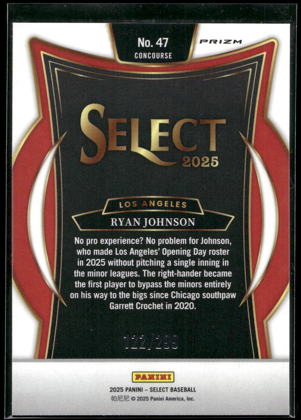 2025 Panini Select #47 Ryan Johnson Red Flash Prizms #/299