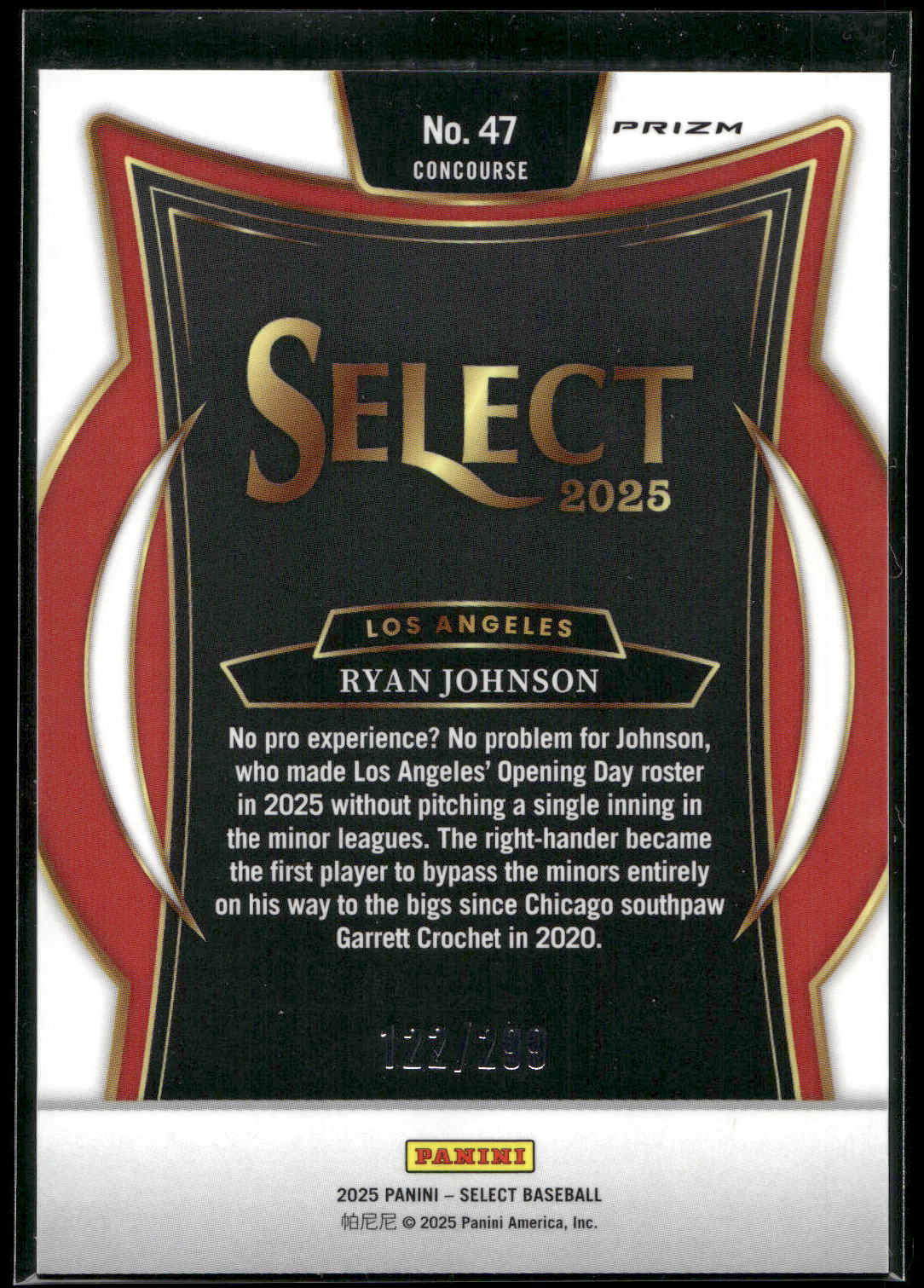 2025 Panini Select #47 Ryan Johnson Red Flash Prizms #/299