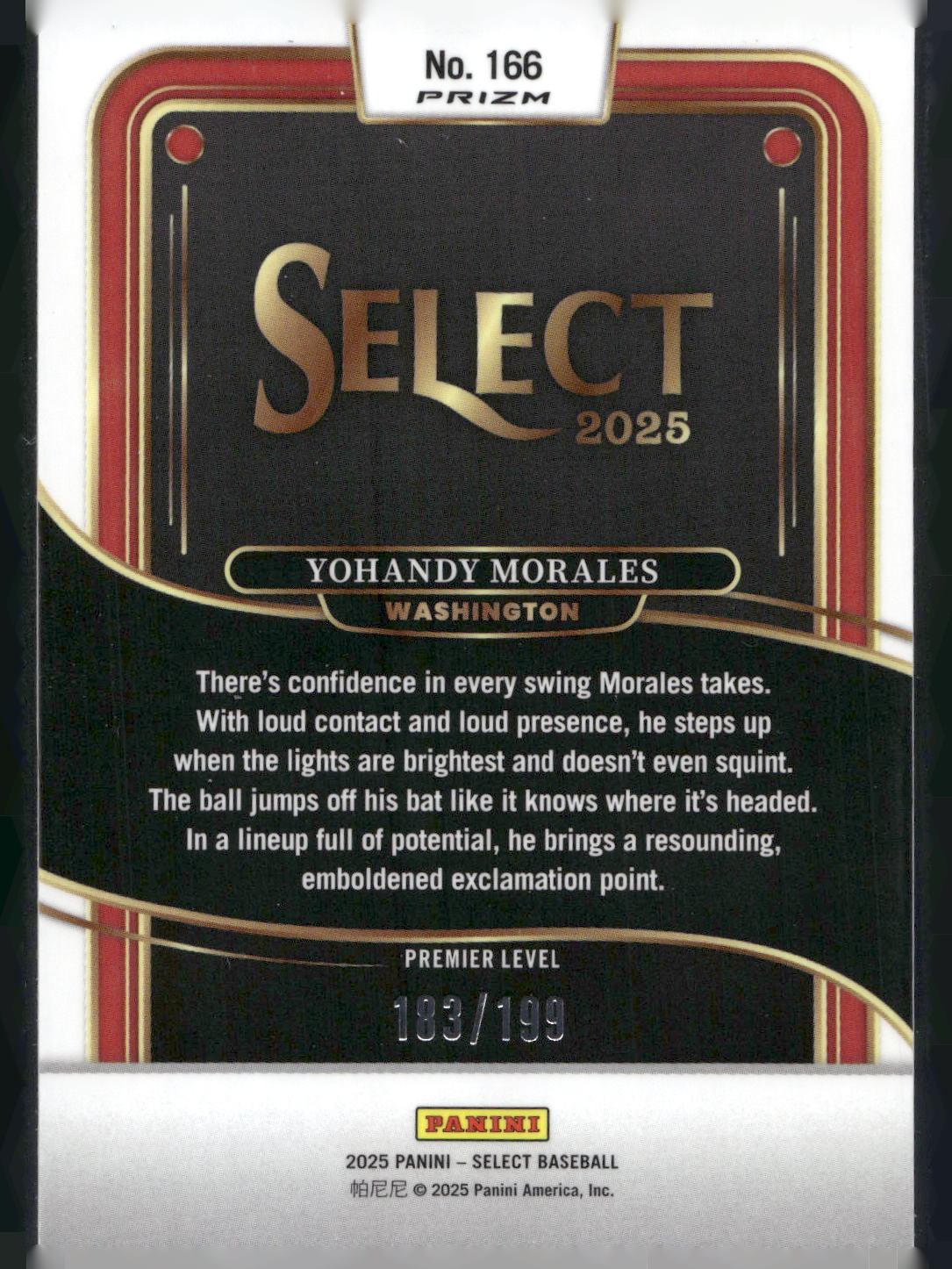2025 Panini Select #166 Yohandy Morales Red Ice Prizms #/199
