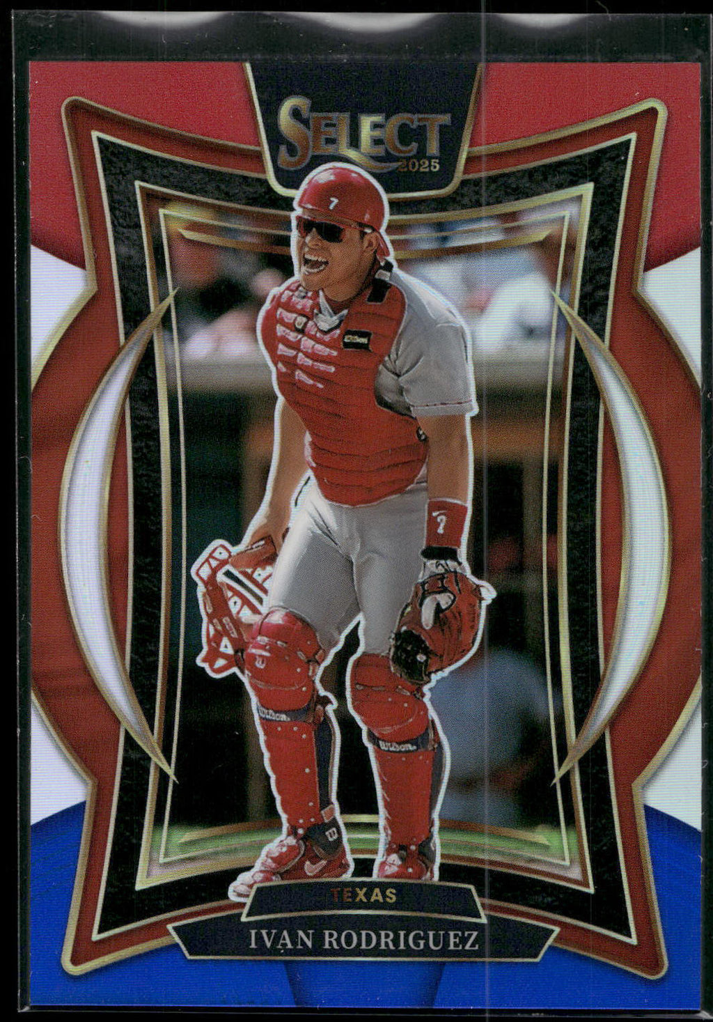 2025 Panini Select #48 Ivan Rodriguez Red and Blue Prizms #/399