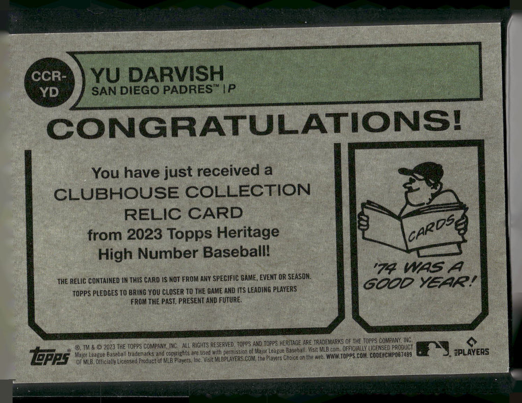 2023 Topps Heritage #CCR-YD Yu Darvish Clubhouse Collection Relics High Number