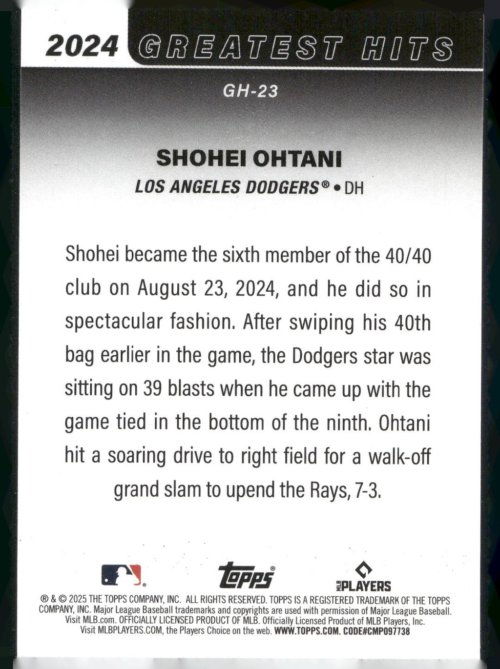 2025 Topps #GH-23 Shohei Ohtani 2024 Greatest Hits