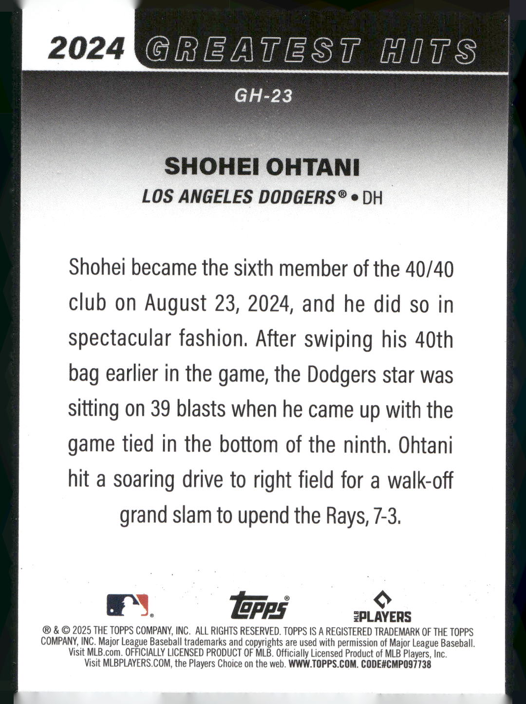 2025 Topps #GH-23 Shohei Ohtani 2024 Greatest Hits