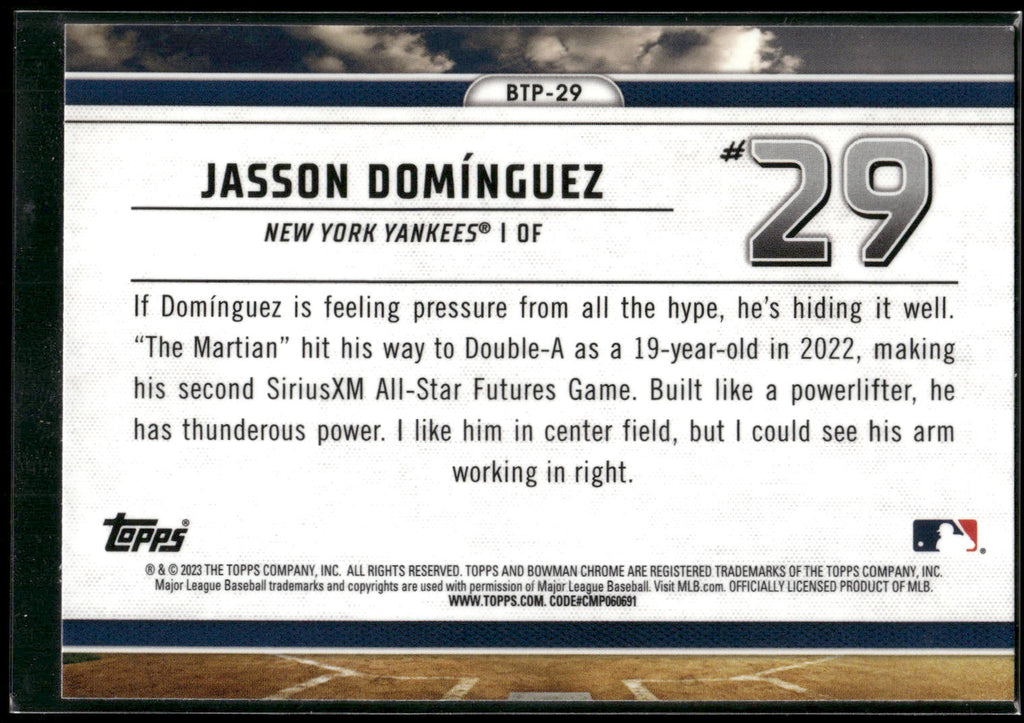 2023 Bowman #BTP-29 Jasson Dominguez Bowman Scouts Top 100