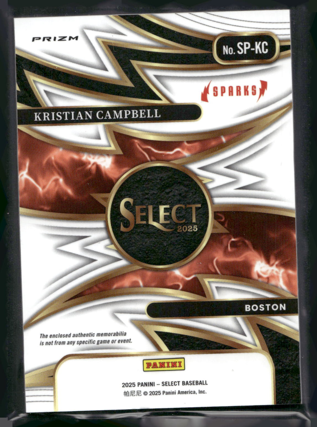 2025 Panini Select #SP-KC Kristian Campbell Sparks Relics Flash Prizm