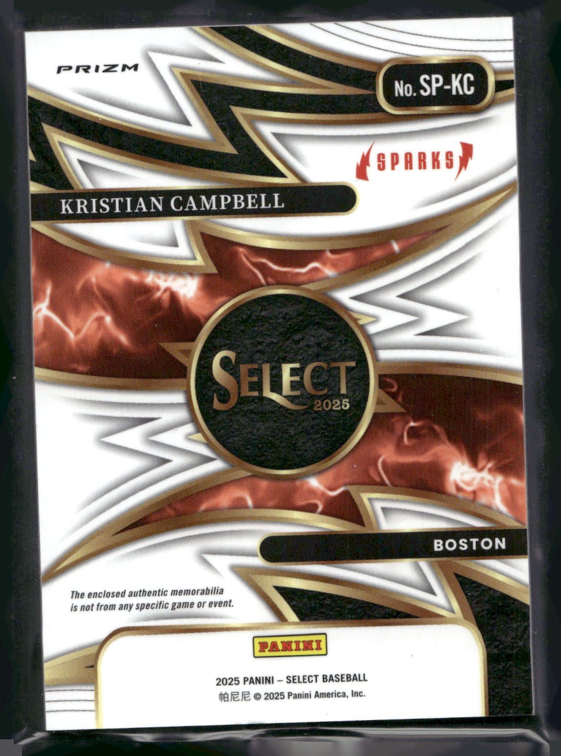 2025 Panini Select #SP-KC Kristian Campbell Sparks Relics Flash Prizm