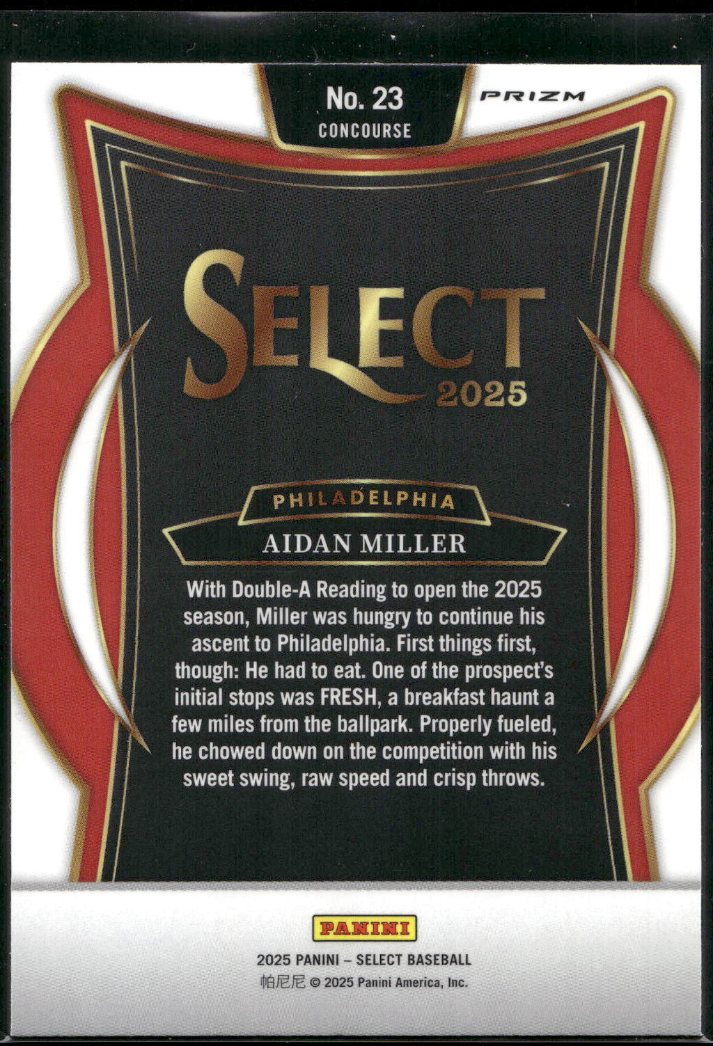 2025 Panini Select #23 Aidan Miller Silver Prizms