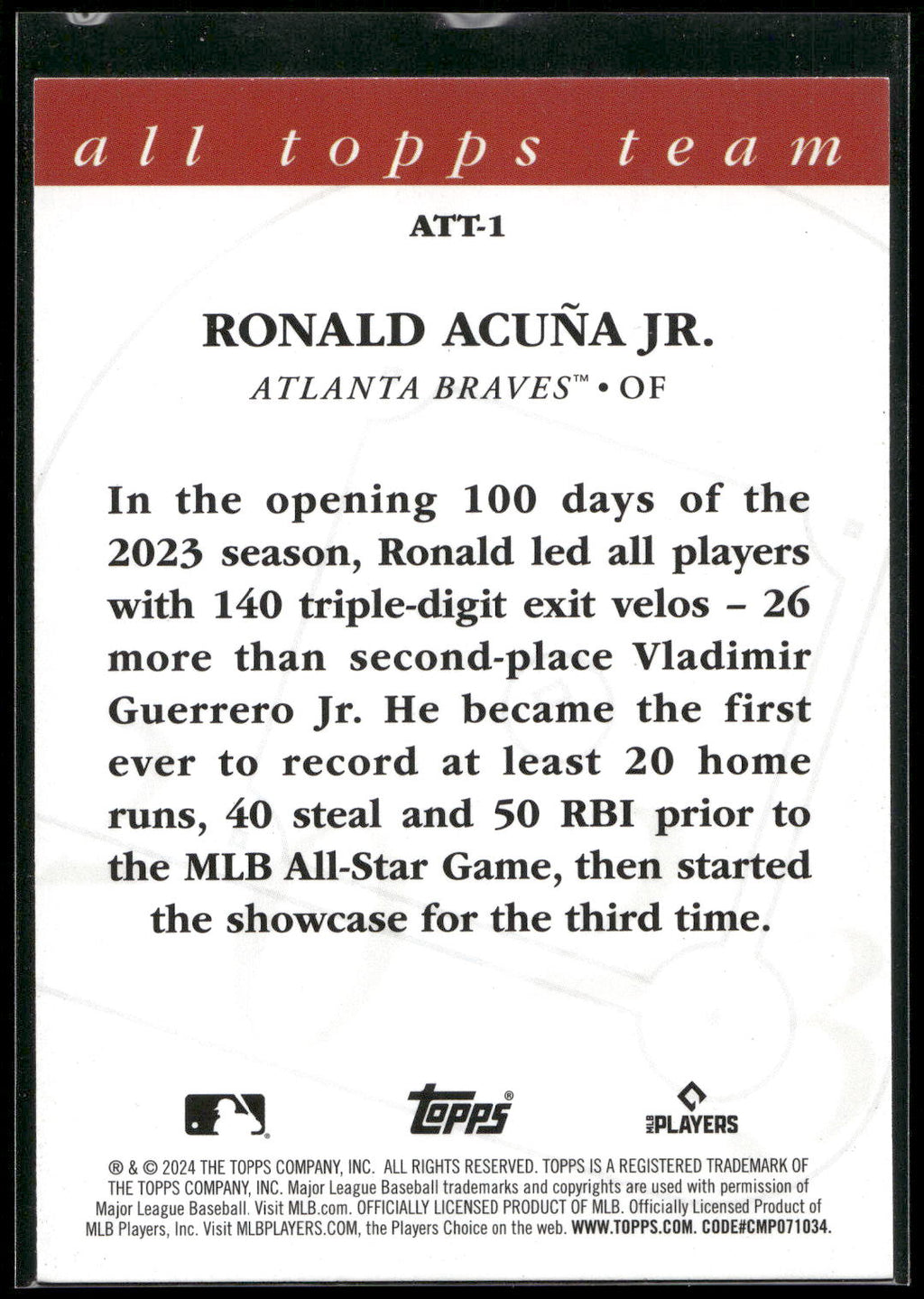 2024 Topps #ATT-1 Ronald Acuña Jr. 2023 All Topps Team