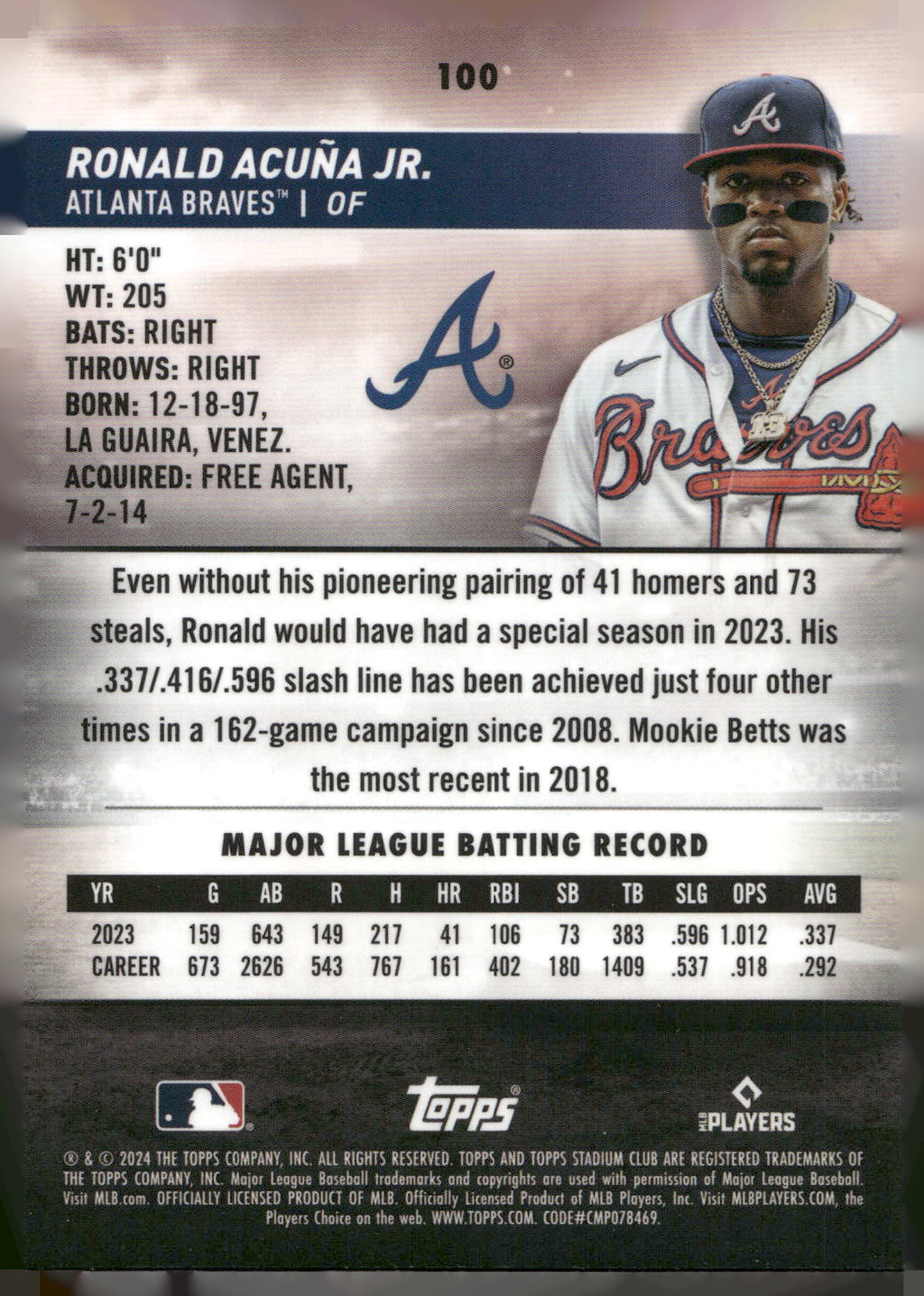 2024 Stadium Club #100 Ronald Acuña Jr.