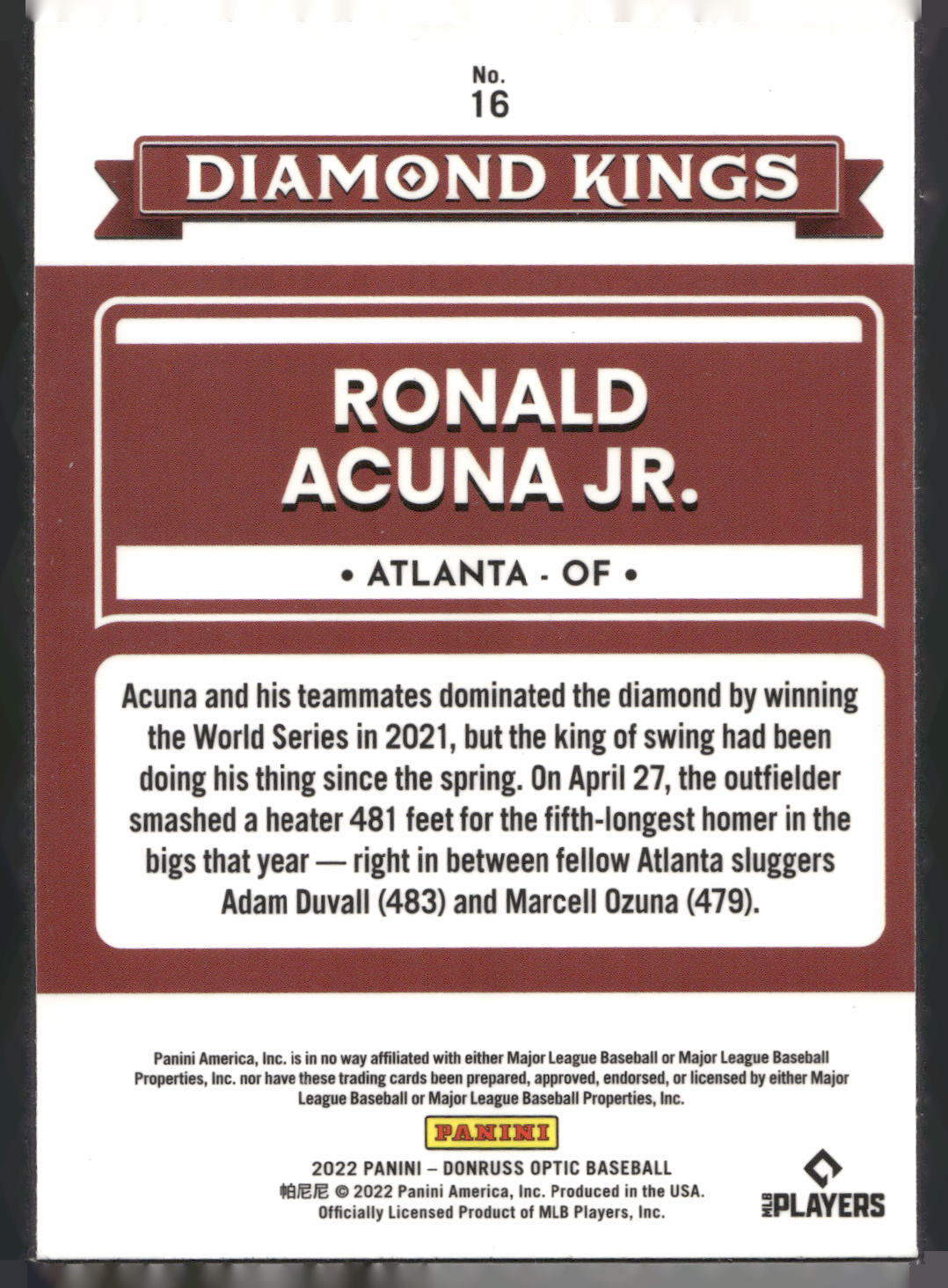 2022 Donruss Optic #16 Ronald Acuna Jr.