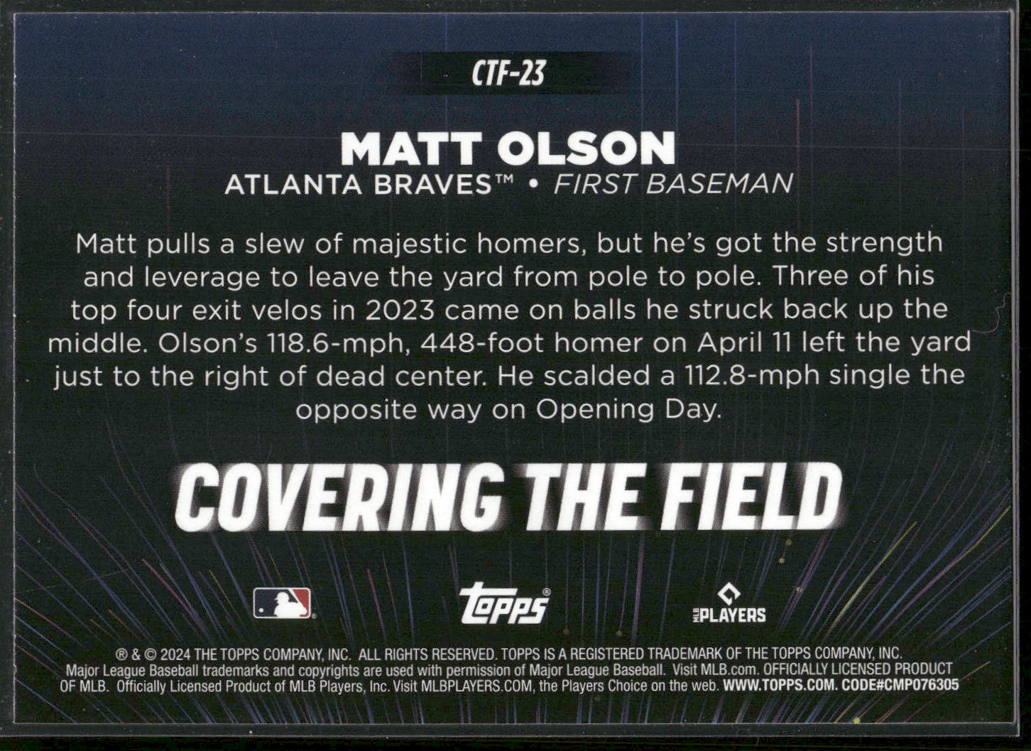 2024 Topps #CTF-23 Matt Olson Covering the Field