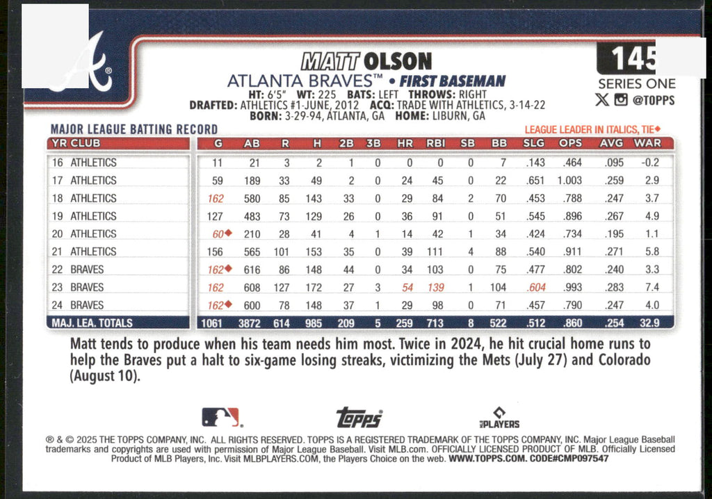 2025 Topps #145 Matt Olson Sandglitter