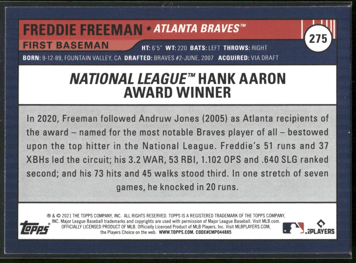 2021 Topps Big League #275 Freddie Freeman Electric Blue