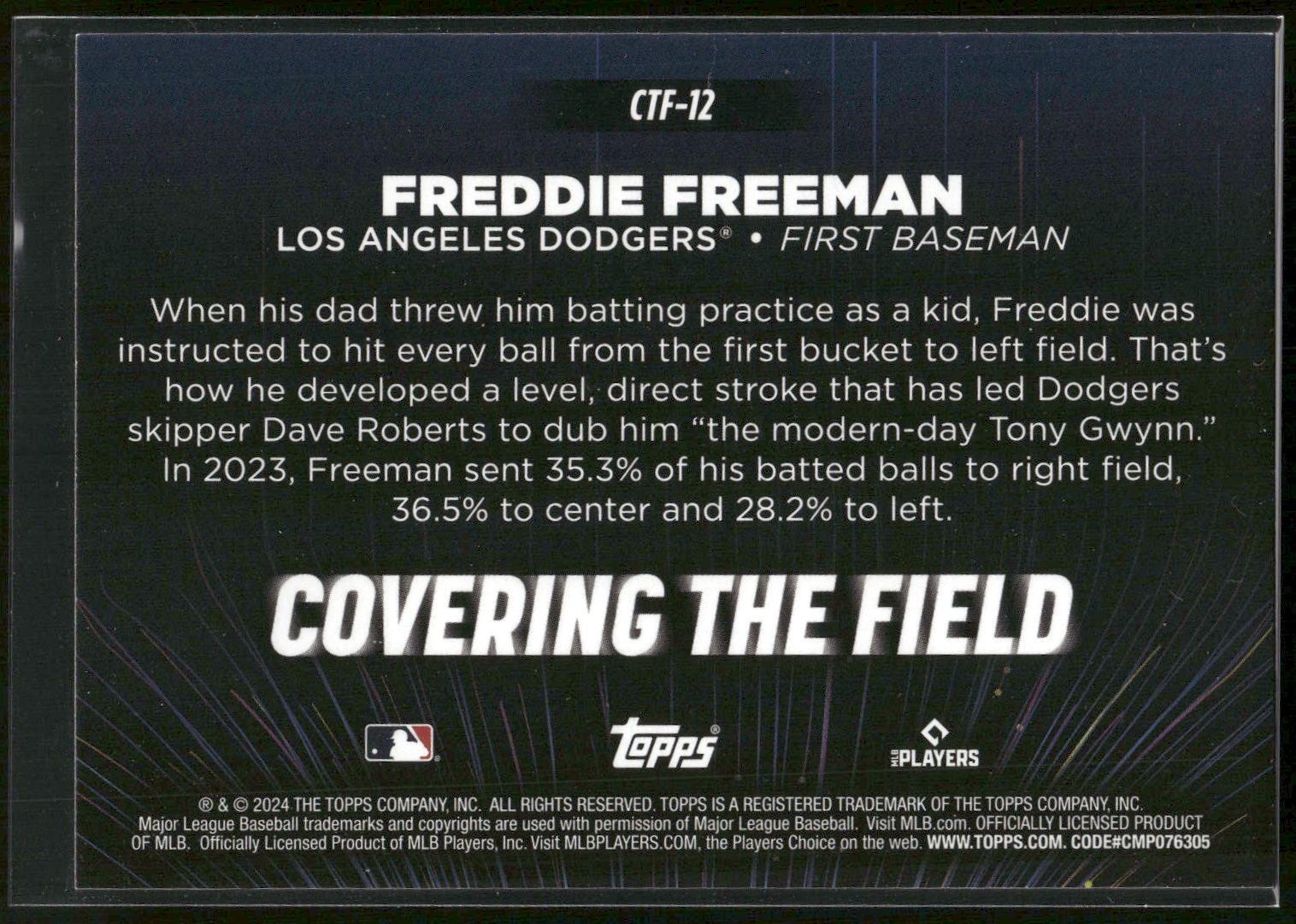 2024 Topps #CTF-12 Freddie Freeman Covering the Field