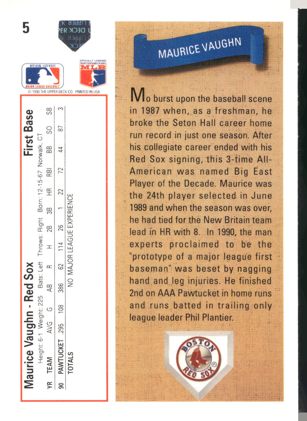 1991 Upper Deck #5 Maurice Vaughn
