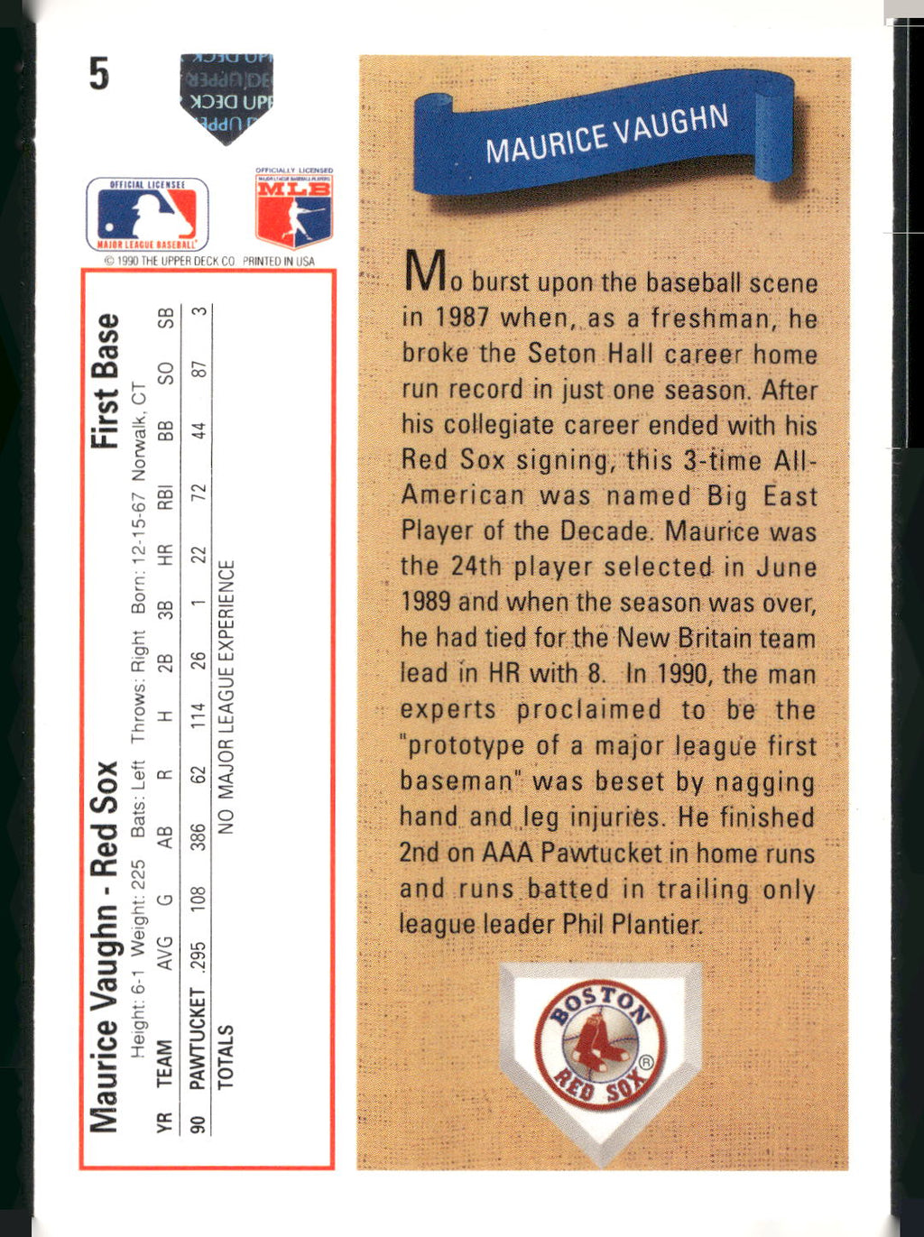 1991 Upper Deck #5 Maurice Vaughn