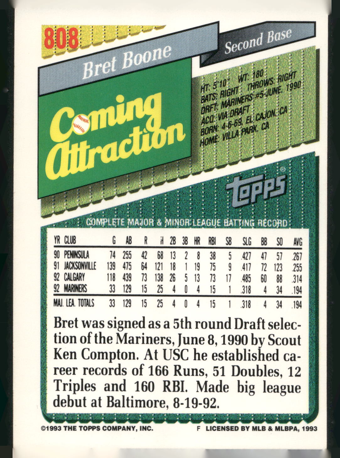 1993 Topps #808 Bret Boone