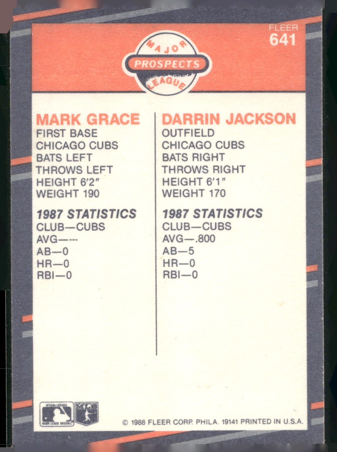1988 Fleer #641 Mark Grace / Darrin Jackson