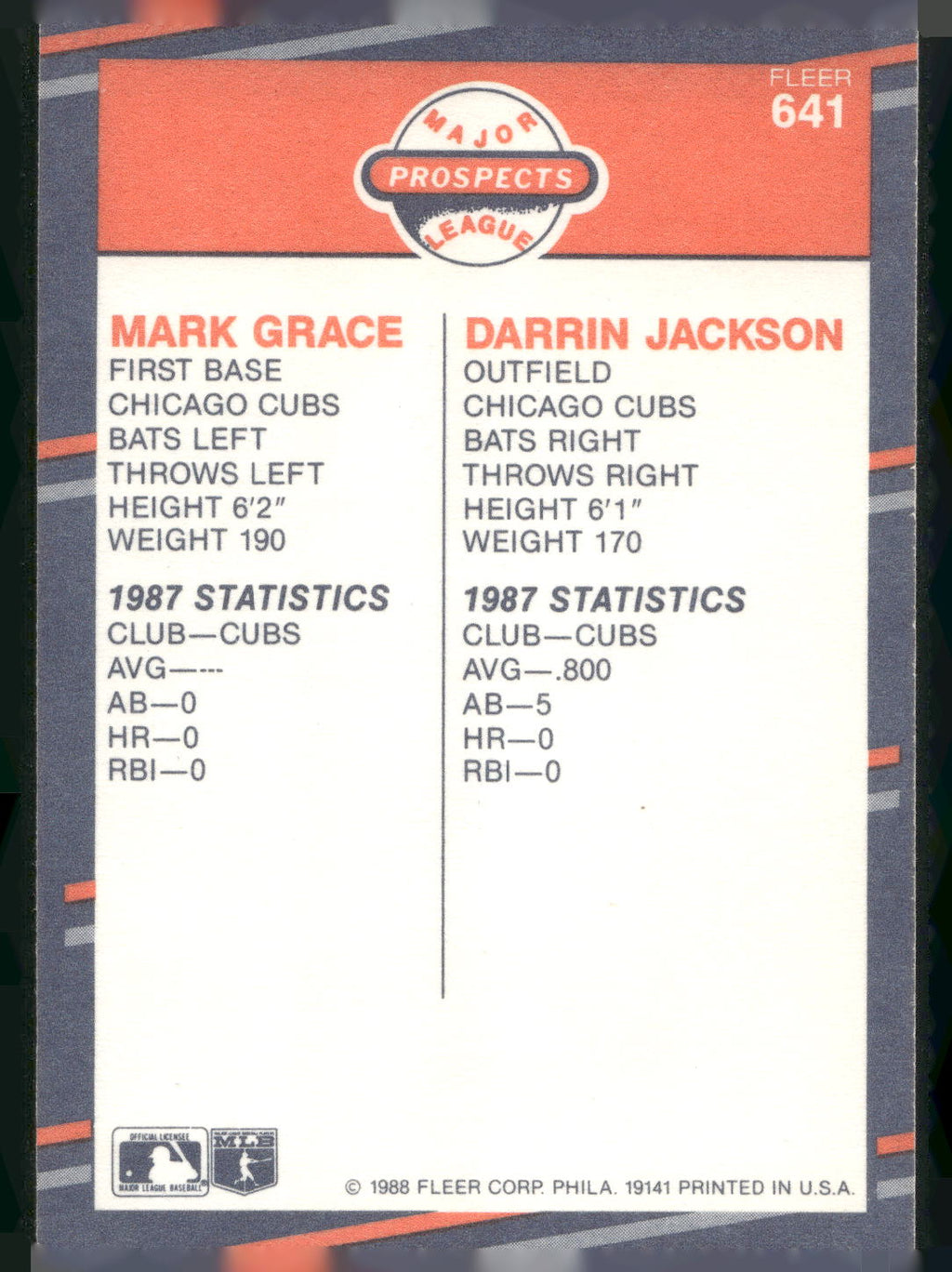 1988 Fleer #641 Mark Grace / Darrin Jackson