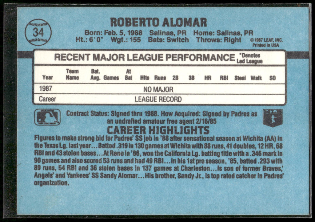 1988 Donruss #34 Roberto Alomar