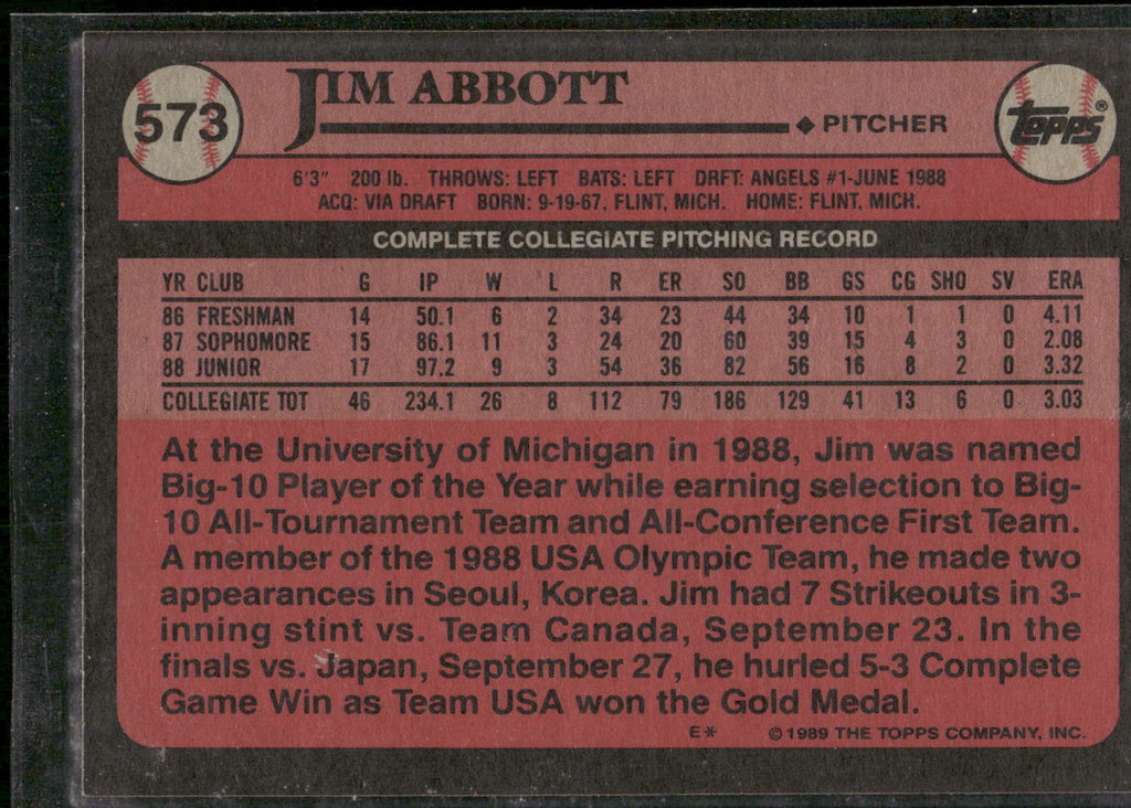 1989 Topps #573 Jim Abbott