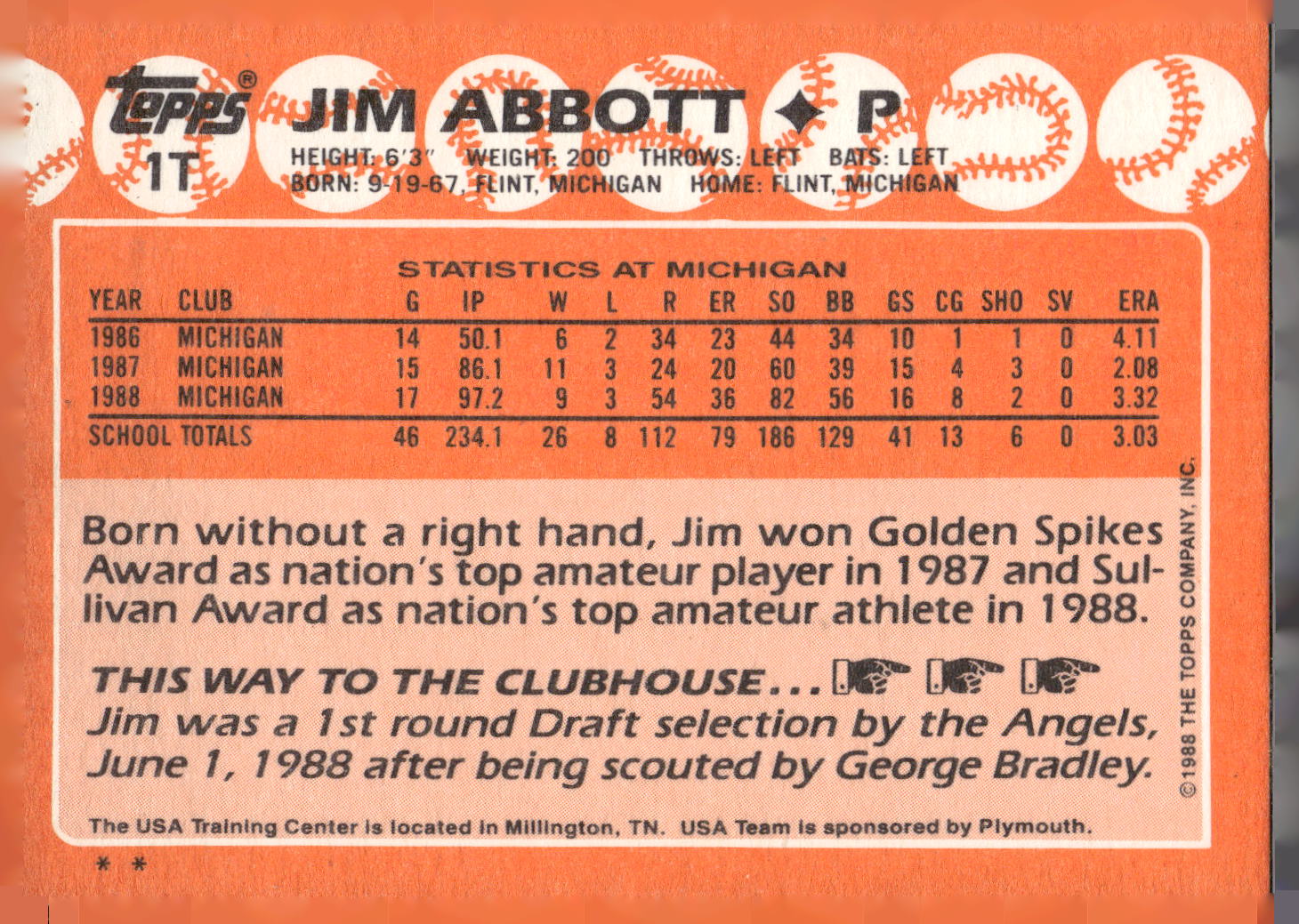 1988 Topps Traded #1T Jim Abbott