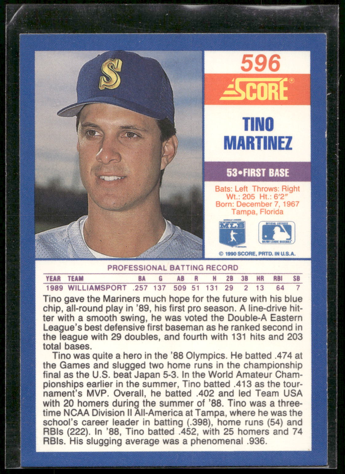 1990 Score #596 Tino Martinez