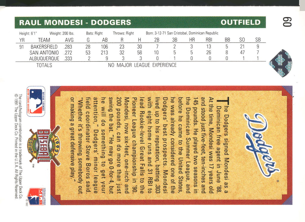 1992 Upper Deck #60 Raul Mondesi