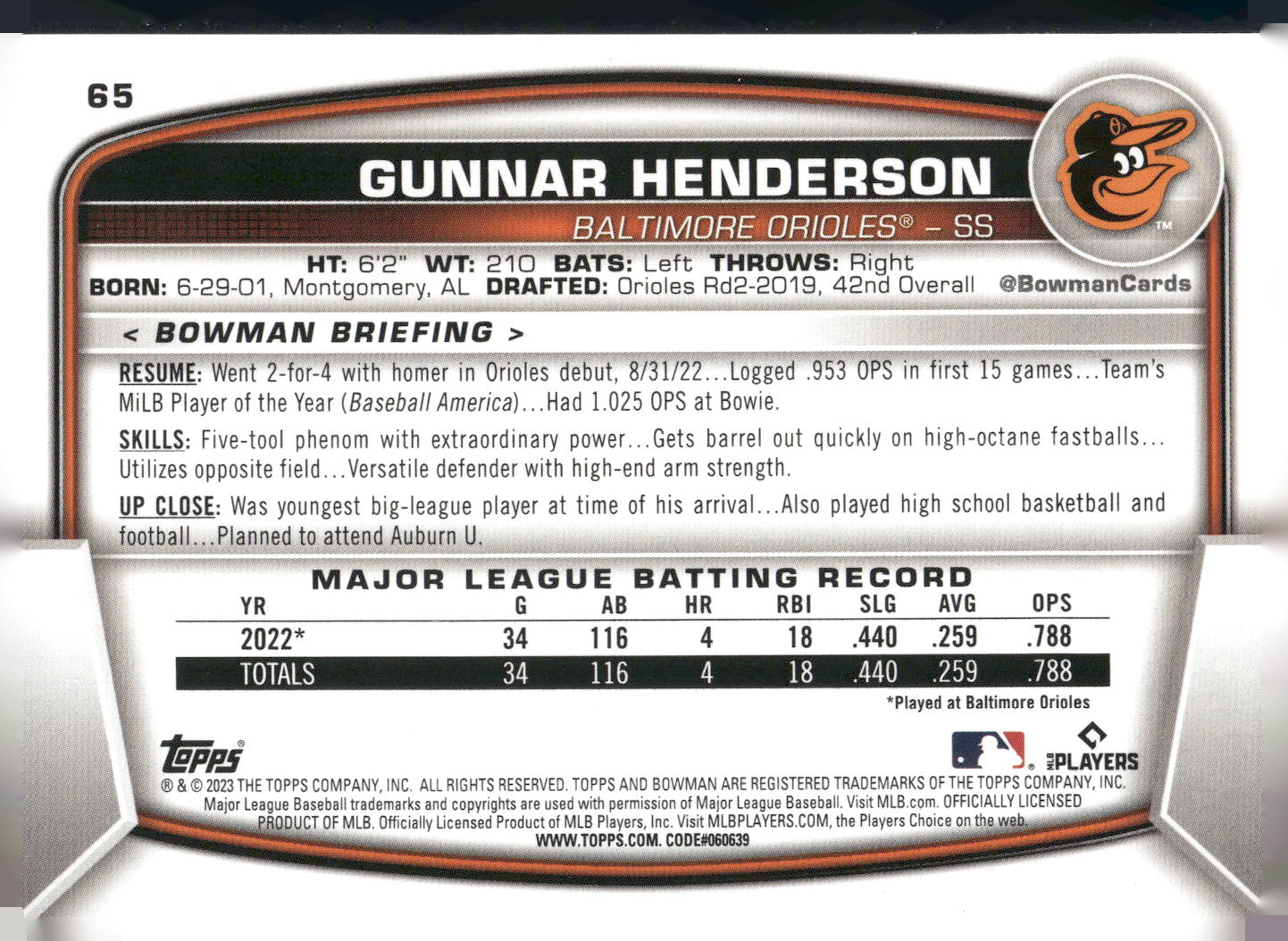 2023 Bowman #65 Gunnar Henderson