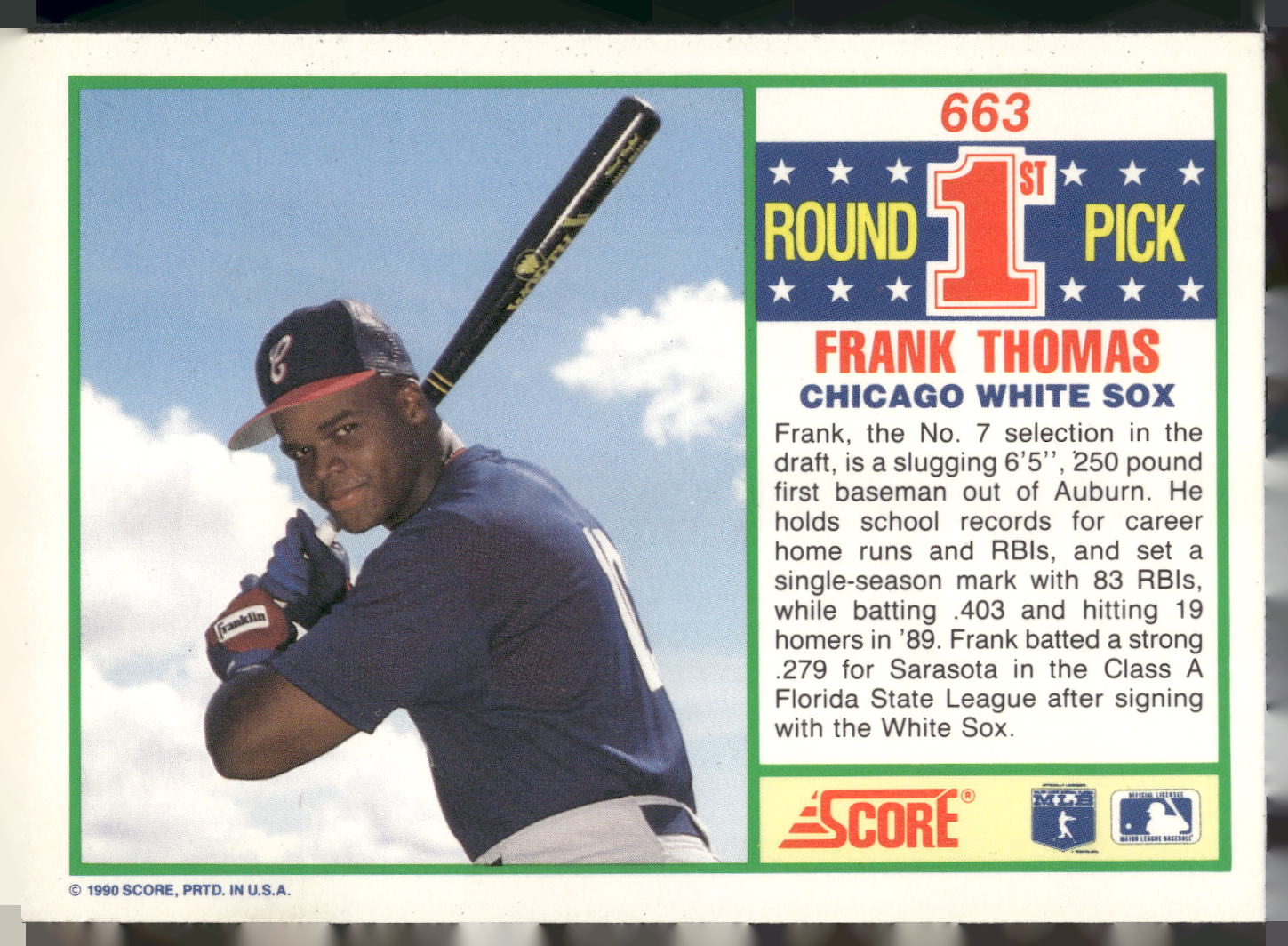 1990 Score #663 Frank Thomas