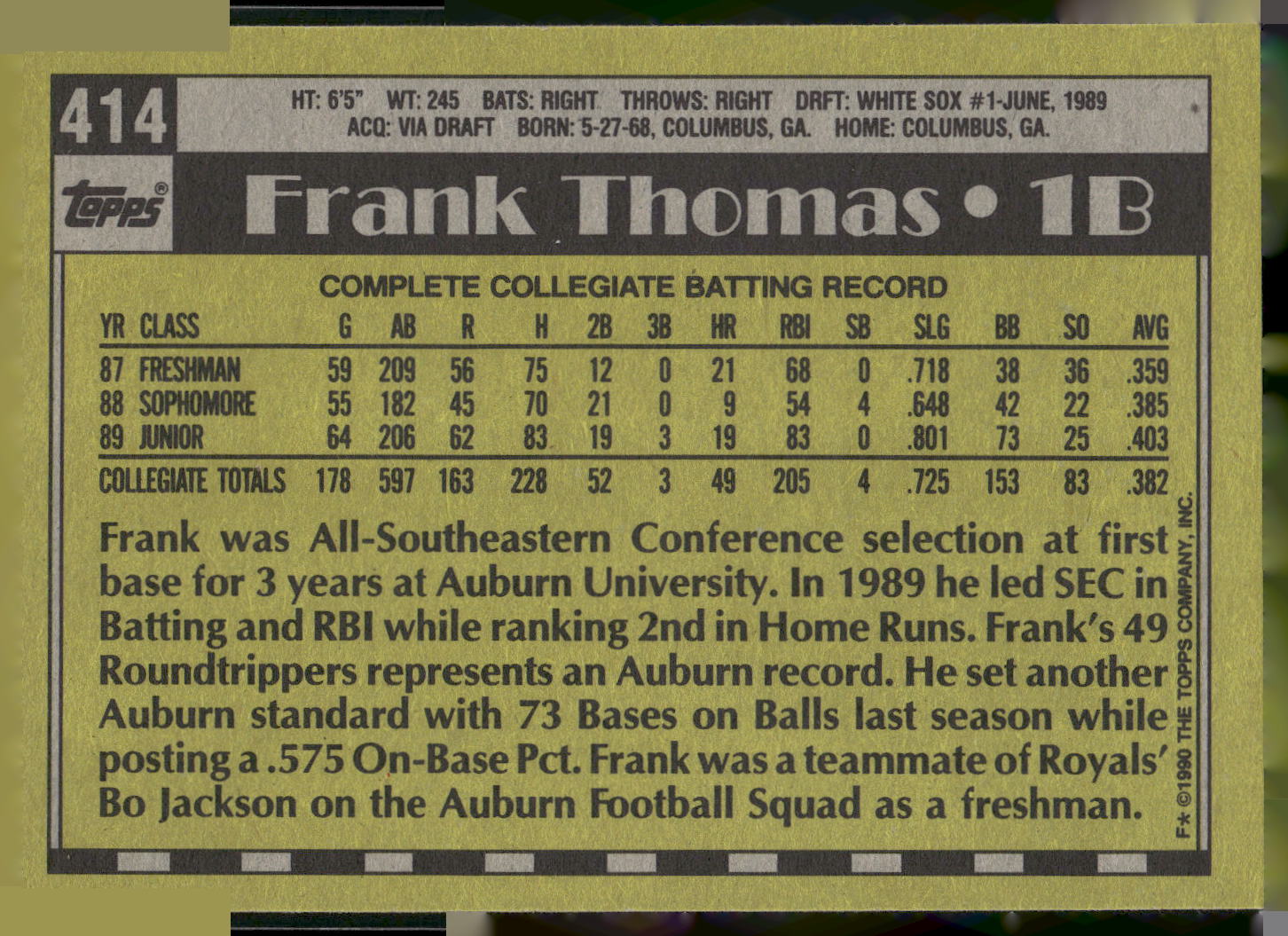 1990 Topps #414 Frank Thomas