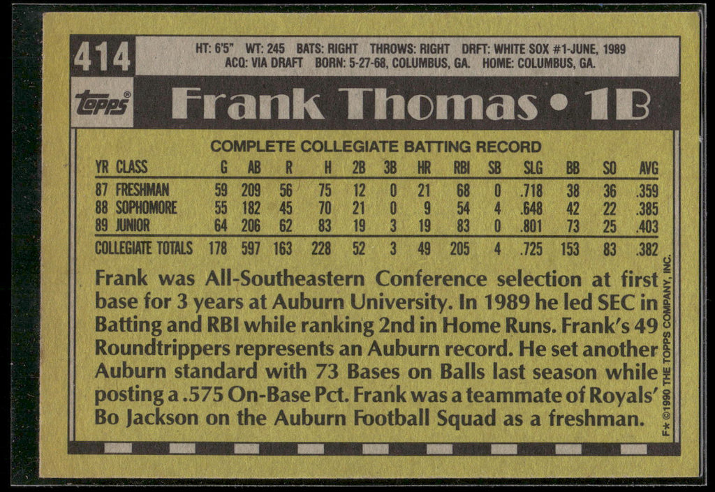 1990 Topps #414 Frank Thomas