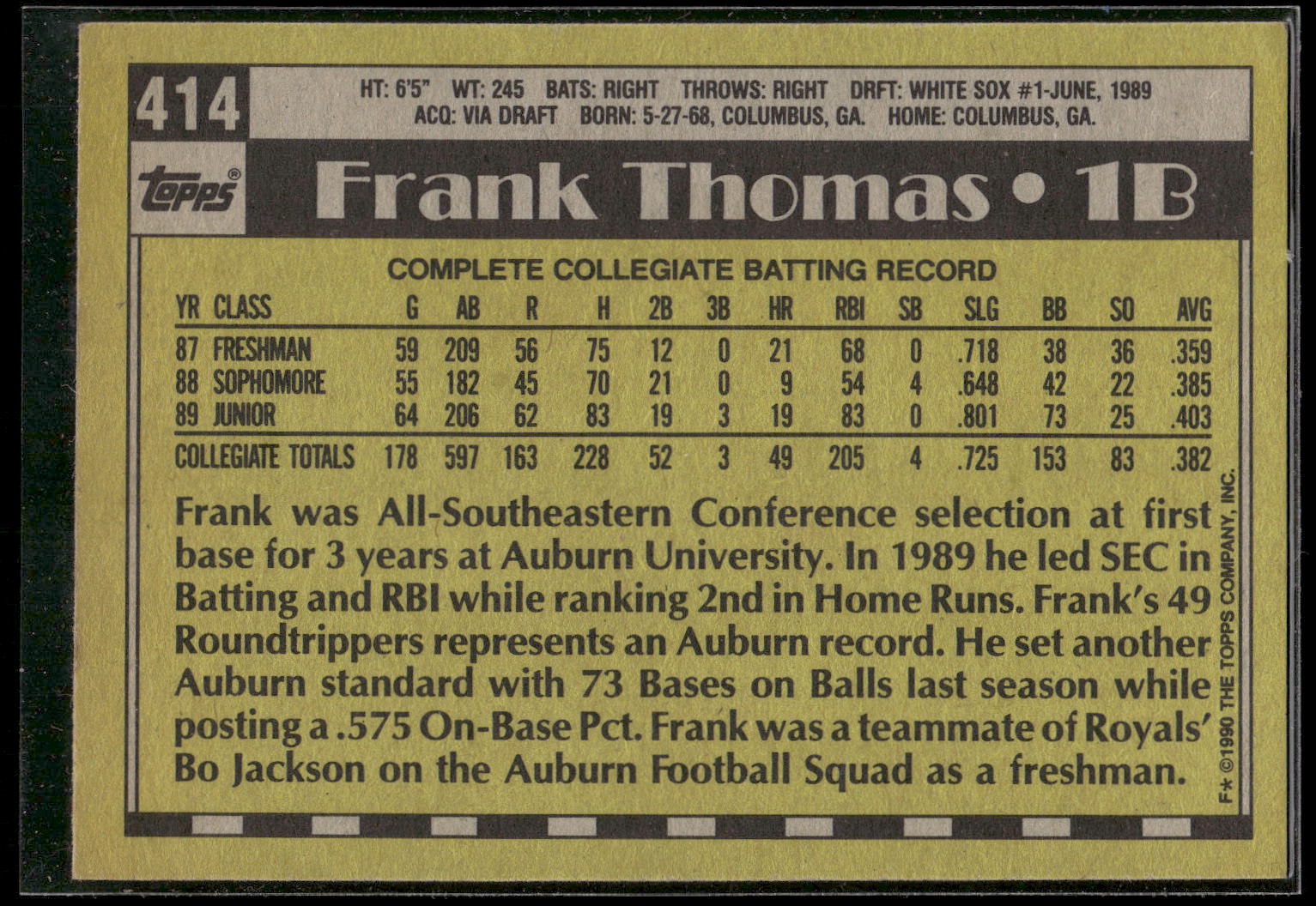 1990 Topps #414 Frank Thomas