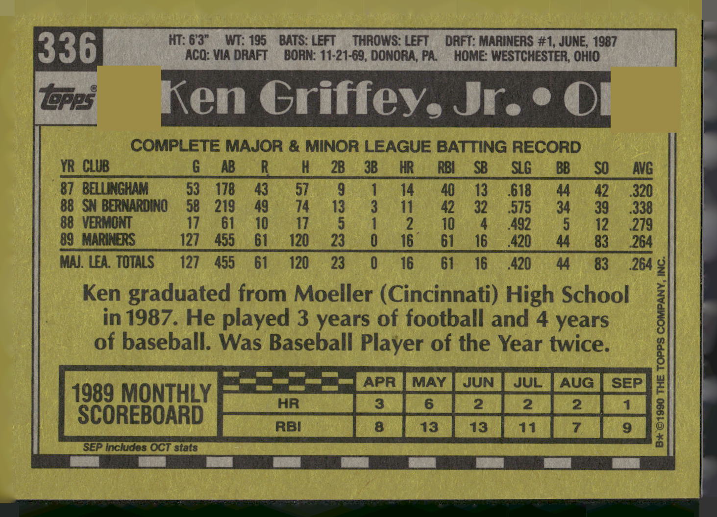 1990 Topps #336 Ken Griffey, Jr.