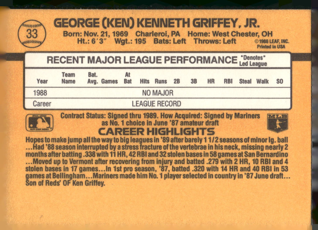 1989 Donruss #33 Ken Griffey Jr.