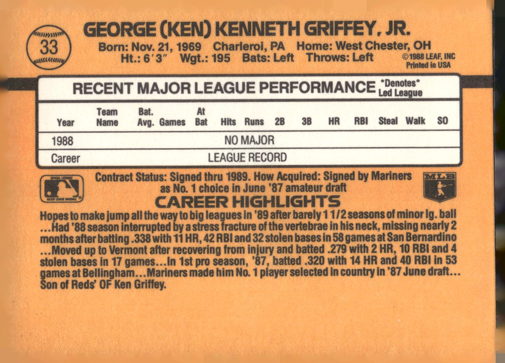 1989 Donruss #33 Ken Griffey Jr.
