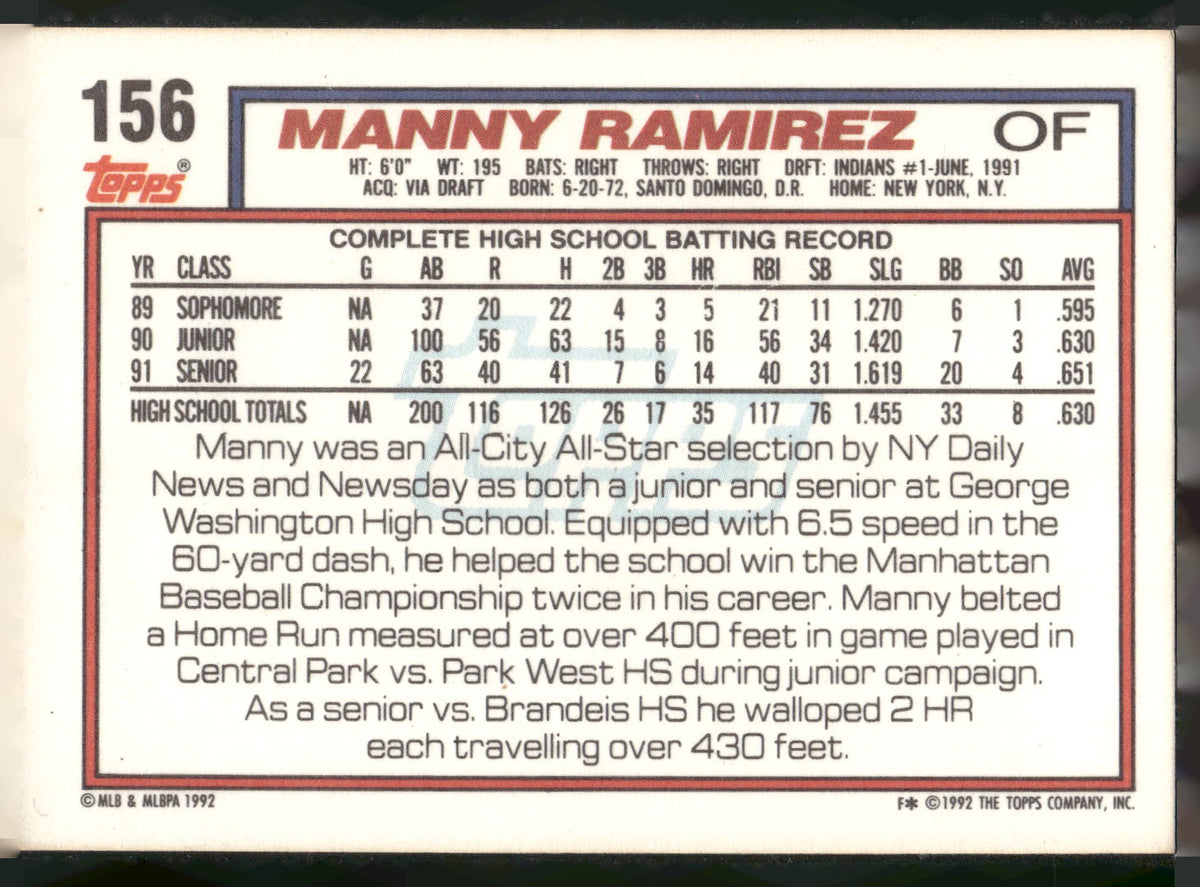 1992 Topps #156 Manny Ramirez