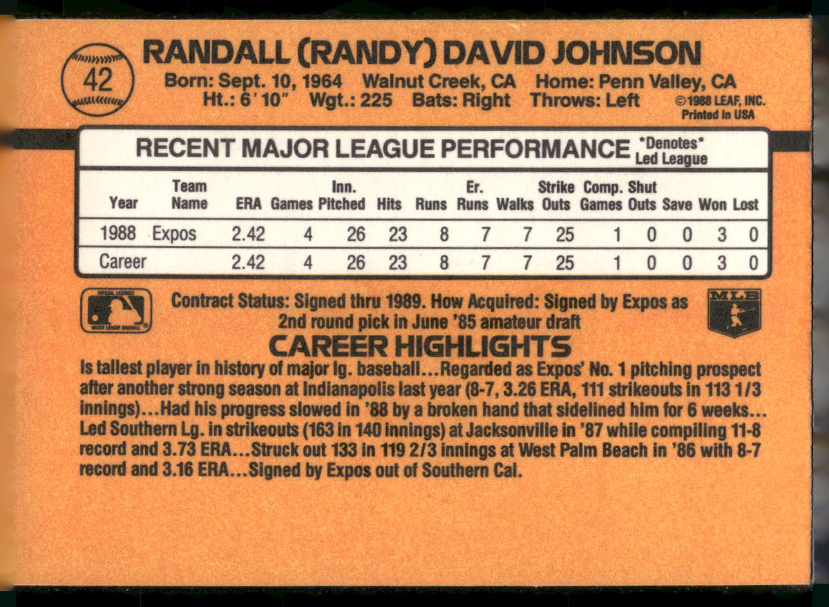 1989 Donruss #42 Randy Johnson