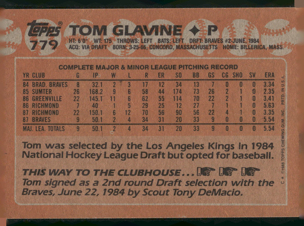 1988 Topps #779 Tom Glavine