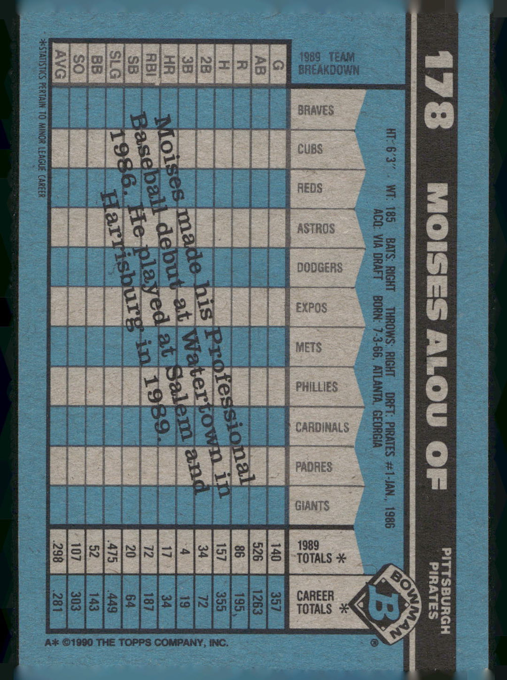 1990 Bowman #178 Moises Alou